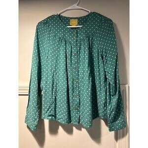 Anthropologie Maeve Pleated Polka Dot Blouse